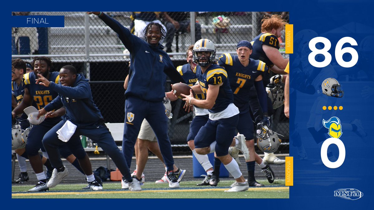 FB | FINAL | Marian 86-0 Madonna

WHAT A START TO THE YEAR!!

<a href="/MarianUFootball/">Marian Football</a> sets the tone with a single game scoring record, recording the largest win in program history!! 

Next: Marian hosts St. Francis (Ill.) on September 17 at 6:05 PM!
