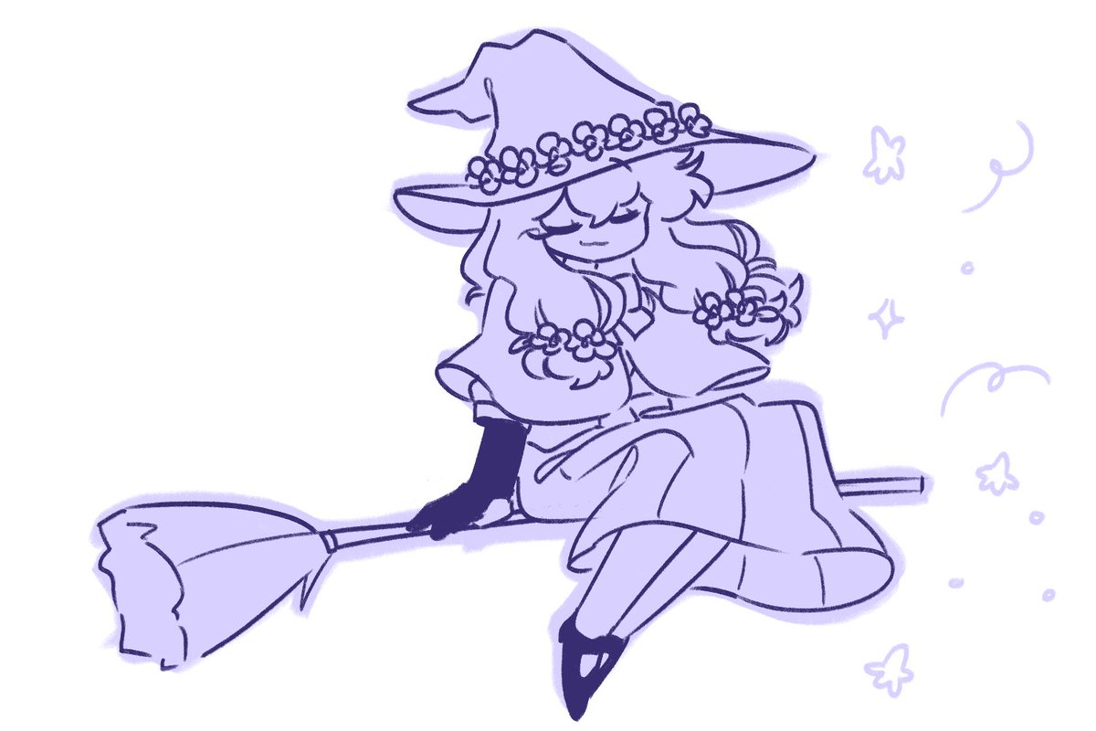 1girl broom solo hat broom riding sidesaddle witch hat  illustration images