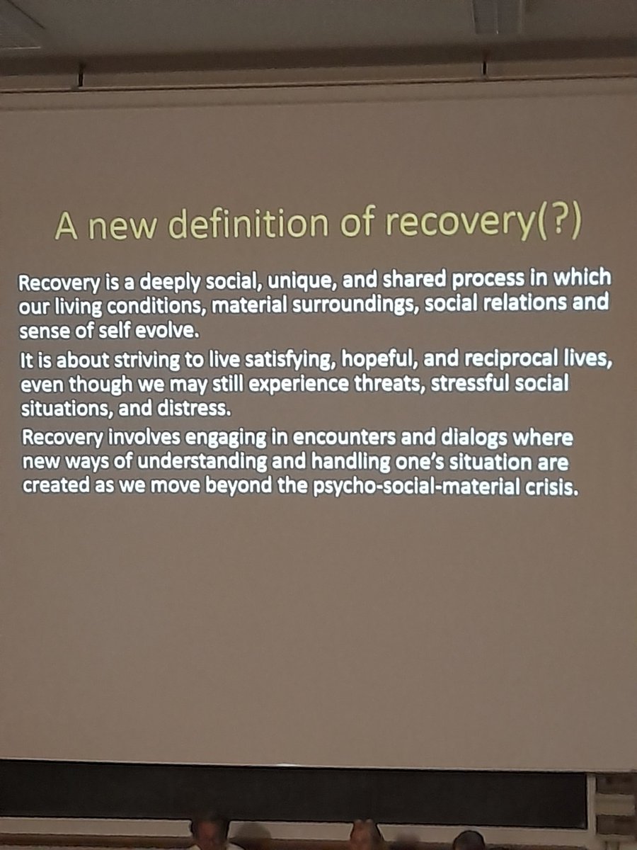 I like this definition! Proposed in an excellent and inspiring presentation by a team from <a href="/AgderUniversity/">University of Agder</a> at ISPS Co-constructing Healing Spaces conference this afternoon.
#ispsperugia 
#mentalhealth 
#recovery