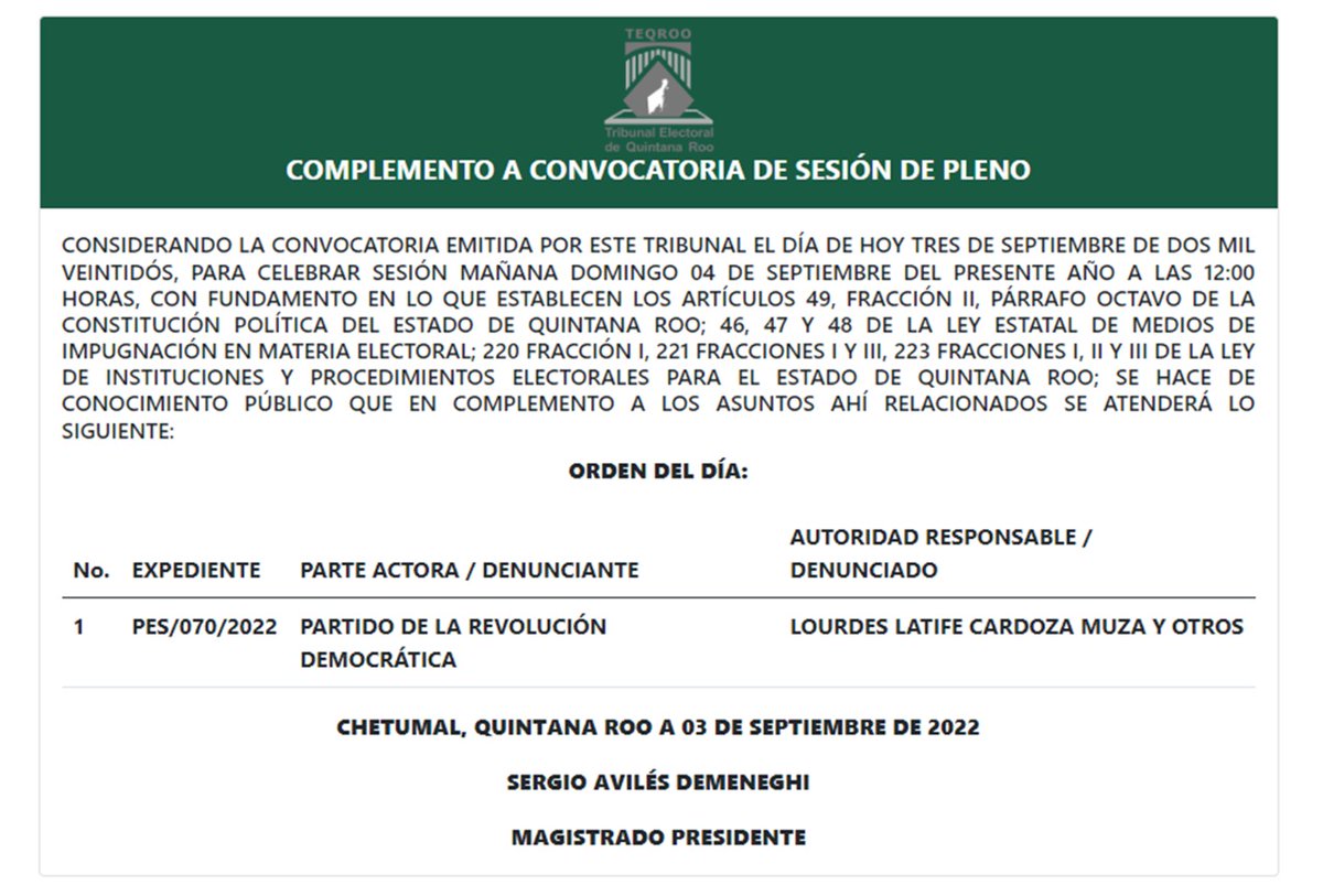 TEQROO_Oficial's tweet image. #AvisoComplementario | El @TEQROO_Oficial atenderá un asunto más en la Sesión de Pleno convocada para el 04/09/2022  a las 12:00 horas, la cual podrás visualizar en #vivo a través de nuestro Face Live y Canal de YouTube. 

Aquí los asuntos a resolver: bit.ly/3RhvRdR