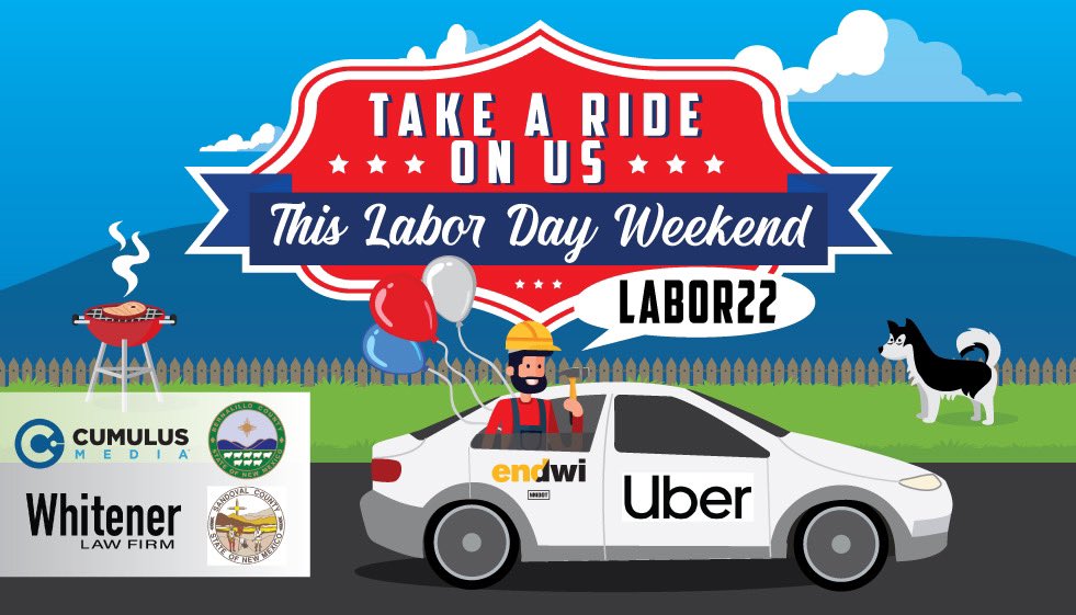 RioRanchoPD1's tweet photo. On behalf of the Sandoval County DWI Prevention Team, Take a ride on us! Use Uber code LABOR22 which is good for $10 off two trips, up to 1000 rides. Enjoy your weekend! #endwi #uber #bethedifference https://t.co/ZawcIG0ltN