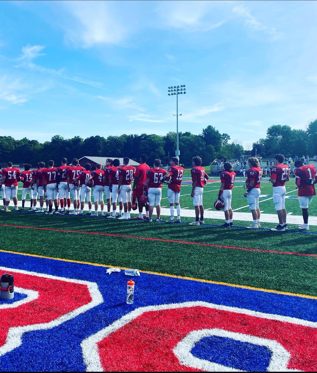 FairportFB's tweet photo. JV wrapped up week one of football with a 44 - 30 win over Spencerport this morning.  Great Job, Raiders!!❤️💙🏈 https://t.co/cV3mHlCYDb
