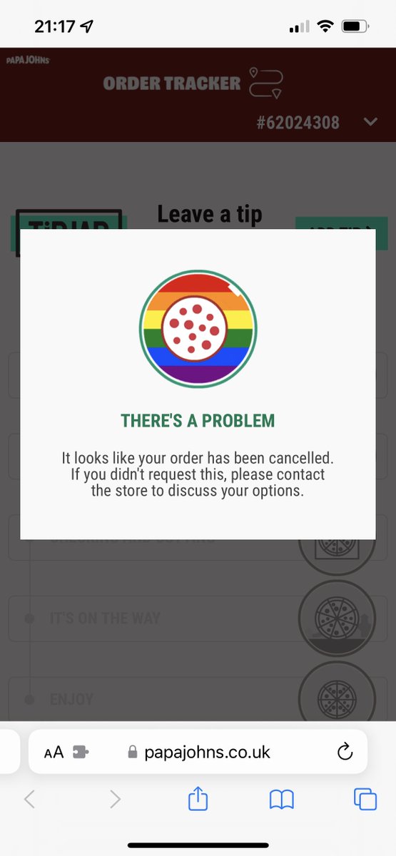 gingetweets's tweet photo. @PapaJohnsUK Well apparently they just cancelled the order. No call or text. Just a message on the pizza tracker. Really shoddy service. https://t.co/pTwmY8GEqa