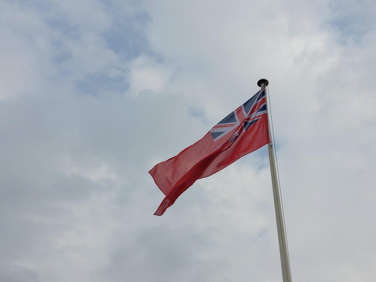 ShropCovenant's tweet photo. The Red Ensign flying above Shrewsbury Castle to celebrate #merchantnavyday2022. Thanks to those that joined us to mark the occasion. We fly the Ensign to symbolise all the work that has been done and is continuing to be done by the Merchant Navy.  @ShropCouncil @ShropshireStar https://t.co/vtAxLhbrNp