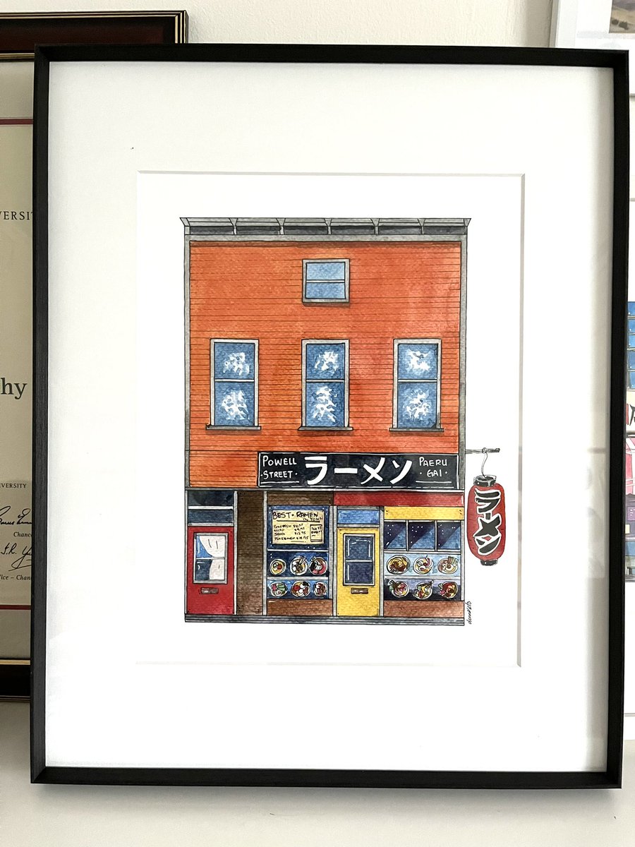 donnaseto's tweet photo. I’ve been an academic most of my life, which means I’ve had my head stuck in #books. It’s nice to work with my hands &amp; do non-bookish things like putting together these prints! I broke out in a sweat framing these. 

Great to see my #powellst Ramen print framed. #chinatownYVR https://t.co/WuXfRz5WbA