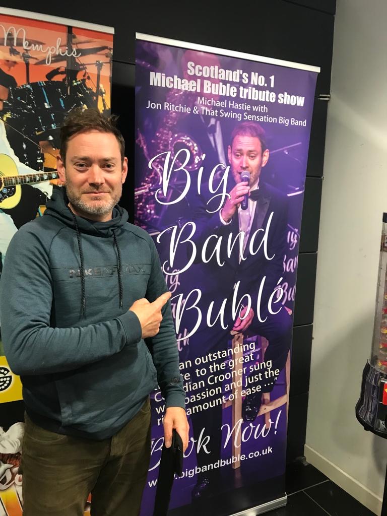 BigBandBuble's tweet photo. No you're not seeing double.  Our Michael visited the fab @HowdenPark   ahead of the show's appearance there on Saturday 17 September. Tickets on sale now from https://t.co/V0nC6wfAyY Let's get you "Feeling  Good" https://t.co/cNXiuiP2Fd