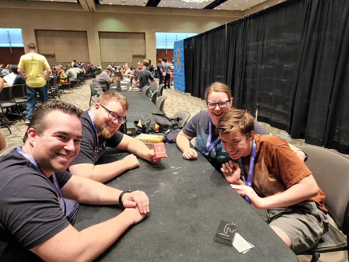 Some happy players after they finished a great game of <a href="/CubicusRex/">Cubicus Rex</a> at <a href="/GrandConGC/">GrandConGC 🔜 GrandCon</a> !