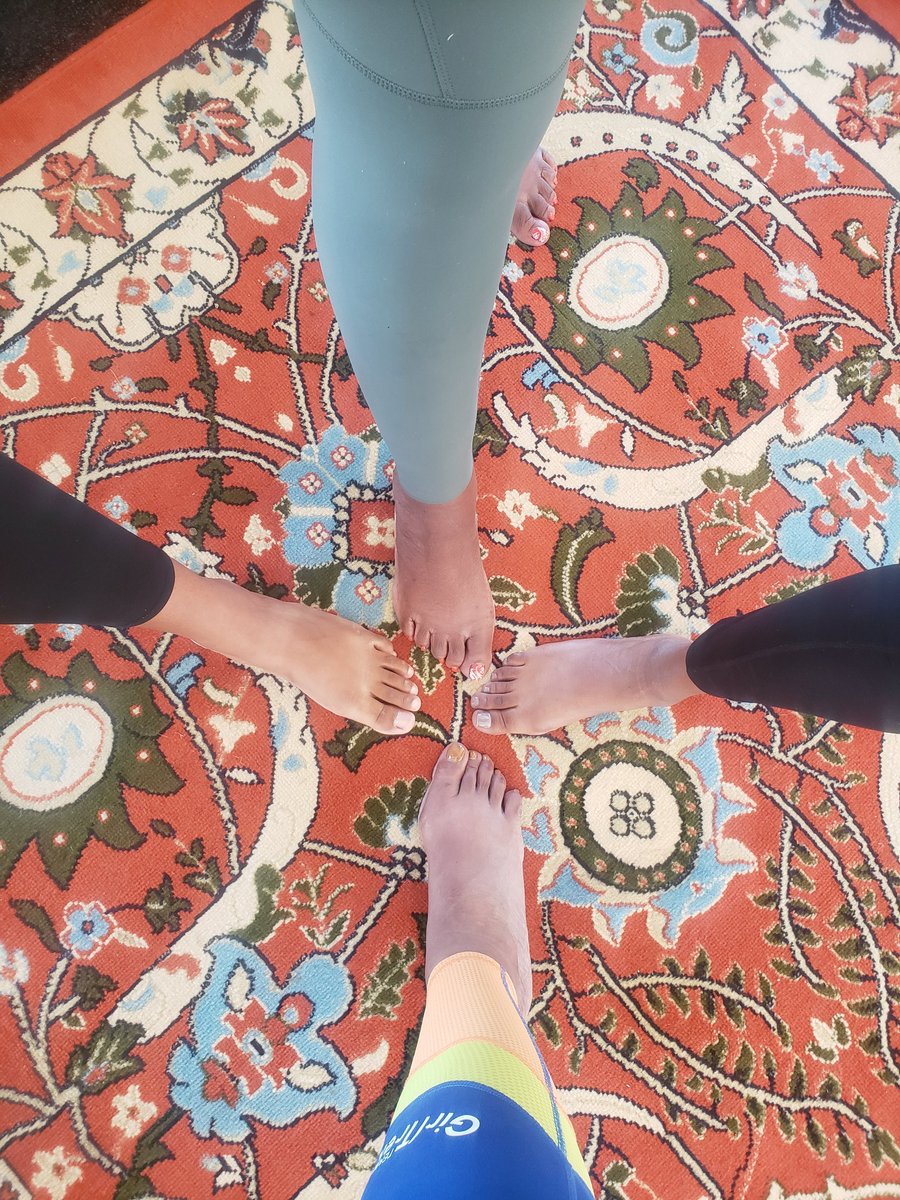 Olliegall's tweet photo. @GirlTrek #StressProtest
#SuperHeroSaturday connected with these ladies in #GirlTrek Care Village and we had a mini yoga session!
I'm working Care Station Village and these ladies are caring and sharing with me💙🧡💛 @MorganTreks we all said #AshyFeet when we look down😁👣😁👣 https://t.co/I08BHdxLYI