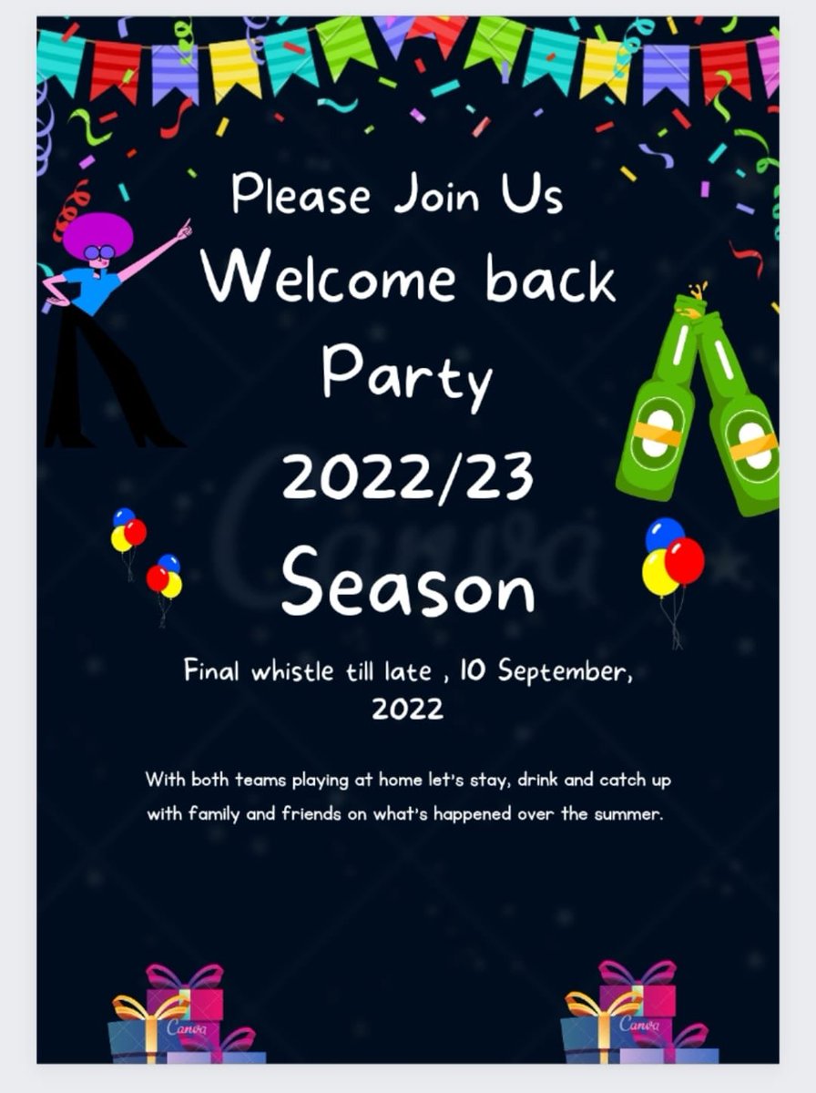PARTY ALERT🎉
Both our senior teams are at home next Saturday. We're having a party to celebrate! Hope to see all our loyal fans there. DJ, disco and dancing into the night (Adults only in evening)  💛🖤