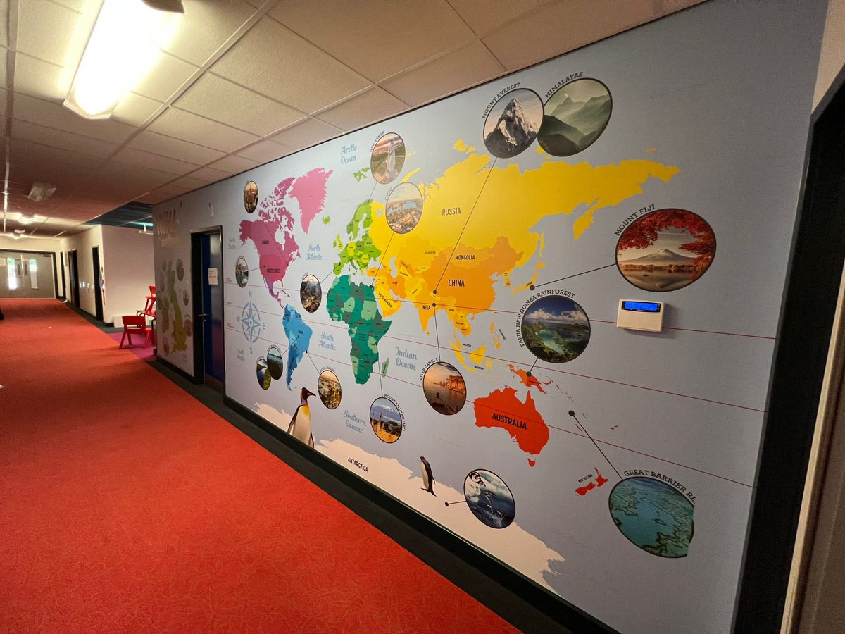 inspiredviz's tweet photo. Some examples of the work installed at schools across the UK during the summer holidays. These have included history timelines, world maps and departmental signage. Get in touch if your school or workplace needs a bit of a spruce up!
#school #wallgraphics #design #print #install https://t.co/Iy4fM34pq3