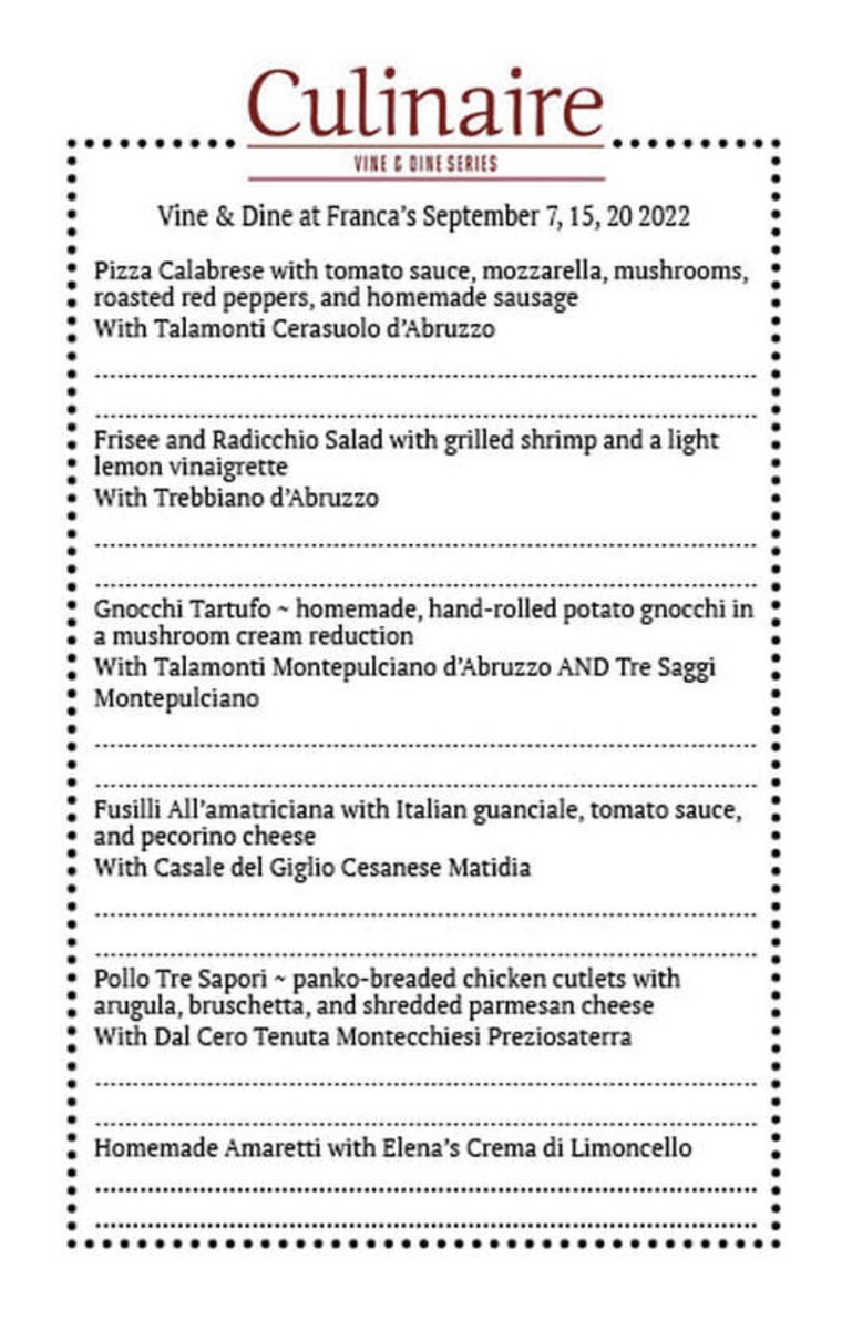 vineanddine's tweet photo. COMING UP - VINE&amp;DINE @Francasyyc THREE DELICIOUS EVENINGS OF SIX COURSES AND SEVEN PAIRINGS! PLACES FOR YOU! https://t.co/7rrOiA8vSC

#yycfood #yyceats #yycevents #delicious #supportsmallbusiness https://t.co/86CR1ZtJD8