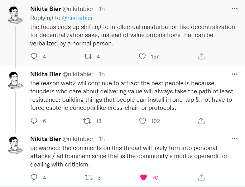 championswimmer's tweet image. People are finally starting to figure out that creating absolutely ridiculous financial incentives for builders leads to only one type of individual attracted to the ecosystem - scamsters.
And that is what every crypto founder today is - a grifter.