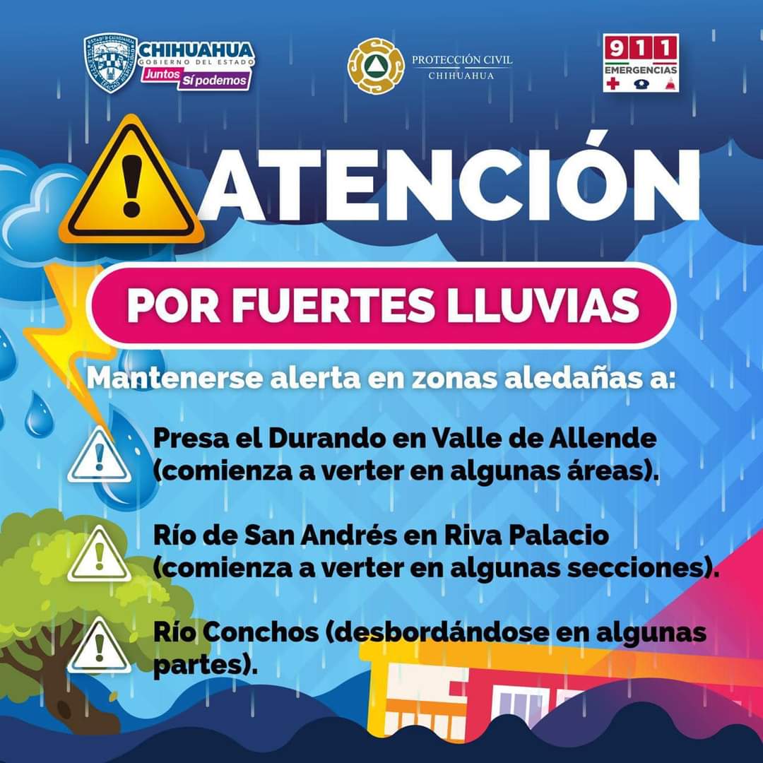 CEPC_Chih's tweet image. ⚠️ALERTA ANTE LA PRESENCIA DE FUERTES LLUVIAS EN ALGUNAS REGIONES DEL ESTADO.⚠️