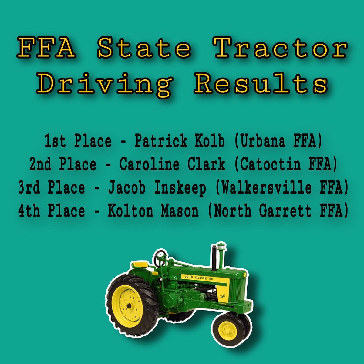 MarylandFFA's tweet photo. Last Thursday at the state fair we held our state tractor driving contest! We would like to congratulate all our members that competed last Thursday! We also would like to  wish Patrick good luck as he competes in the tractor driving contest at The Big E! https://t.co/2XNqffvfHI
