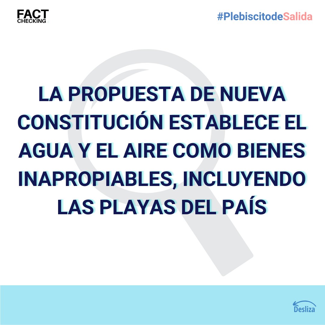factcheckingcl's tweet image. 📢La propuesta de nueva Constitución establece el agua y el aire como bienes inapropiables, incluyendo las playas del país. 

Lee la verificación completa aquí: bit.ly/3wWIcMF 

#PlebiscitoConstitucional #NuevaConstitucion #Apruebo #Rechazo #Desinformacion #Fakenews
