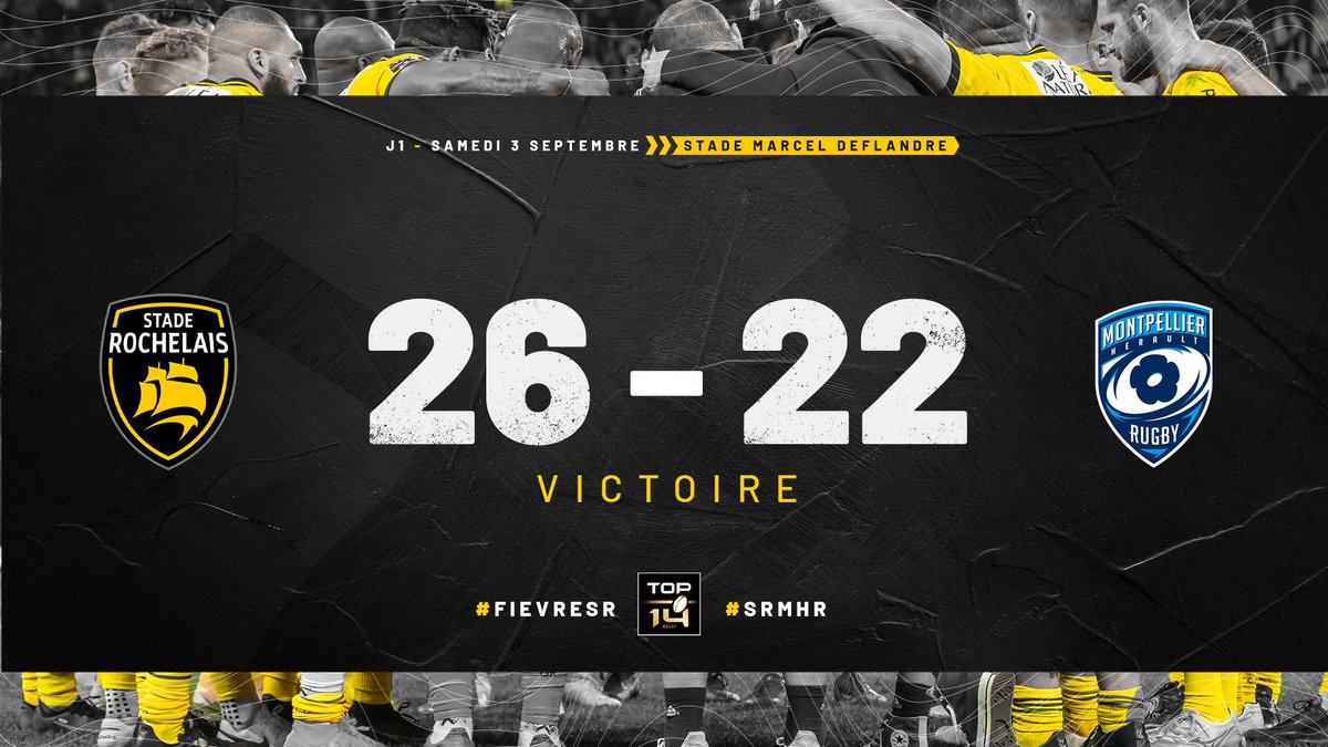 staderochelais's tweet photo. 🥳 Au terme d'un âpre combat, dominateurs tout au long de la partie, les Maritimes démarrent la saison par un solide succès #ChezMarcel ! 🙌

#SRMHR | #Top14 | #FievreSR https://t.co/BnxUENA68G