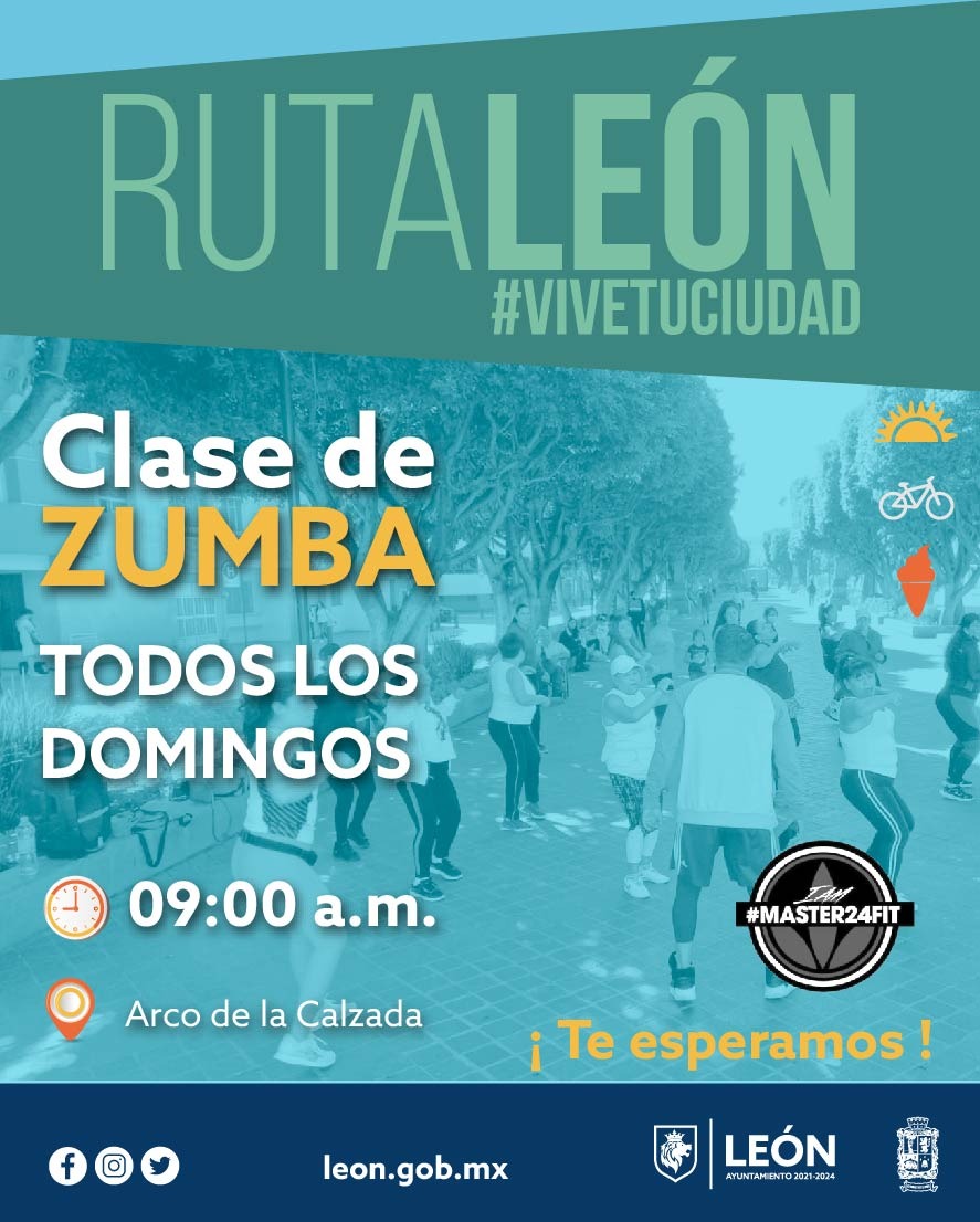 movilidad_leon's tweet photo. 💫¡Actívate con la Ruta León! #Master24fit impartirá clase de zumba a las 9:00 a.m. en el Arco de la Calzada. 🌞🚲🍦
¡Nos activamos en ritmos latinos!
#ViveTuCiudad🦁
#SomosGrandes #SomosFuertes #SomosLeón https://t.co/1NOXnKqLxq