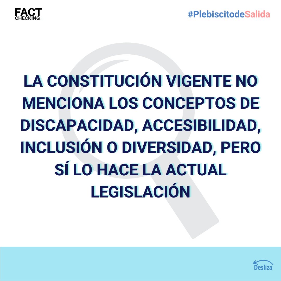 factcheckingcl's tweet image. 📢Los conceptos de “discapacidad”, “accesibilidad”, “inclusión” y “diversidad” no aparecen en la Constitución vigente, siendo incluidos en la legislación mediante la Ley 20.422. 

Lee la verificación completa en el link: bit.ly/3TKG4S2

#PlebiscitoChile #Apruebo #Rechazo