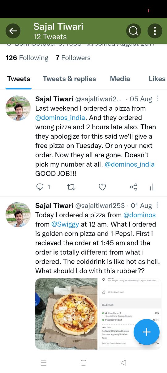 I'm not that much active on twitter but <a href="/dominos_india/">dominos_india</a> made me to come on twitter and post the tweet how they are making fools. Last time I also posted the same thing and this time they are exactly doing the same. If <a href="/dominos_india/">dominos_india</a> did any mistakes then they'll offer free pizza.