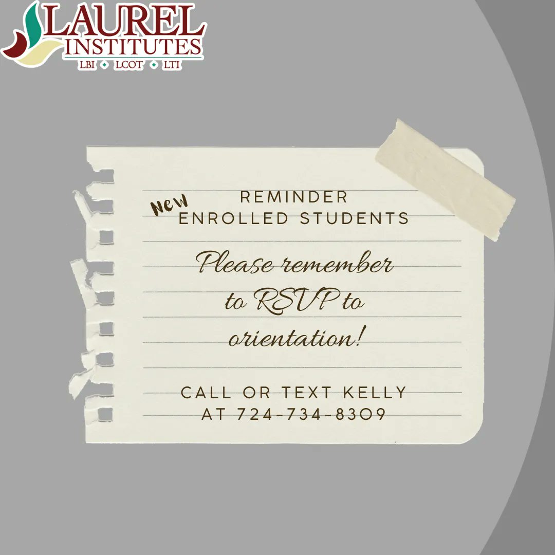 laureltechnical's tweet image. New Laurel students, please make sure you have RSVP’d to Kelly in admissions for your upcoming fall orientation. Call or text Kelly at 724-724-8309. We can’t wait for you all to join our Laurel family! ✏️🍎📚 #LoveTheLaurelLife
