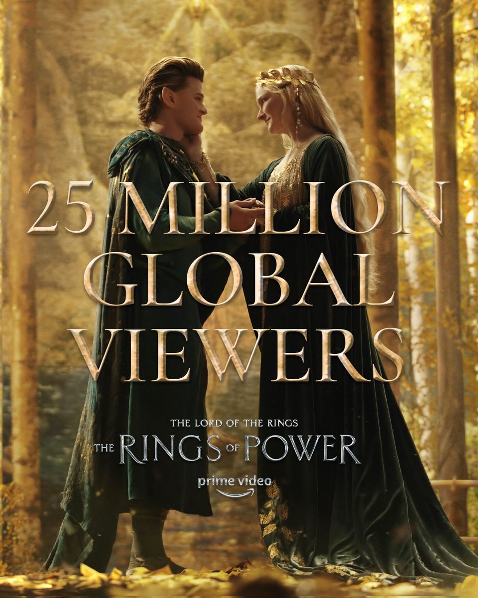 TheRingsofPower's tweet image. 25 million global viewers in the first 24 hours. Thank you for making #TheRingsOfPower the most watched series premiere on @PrimeVideo.