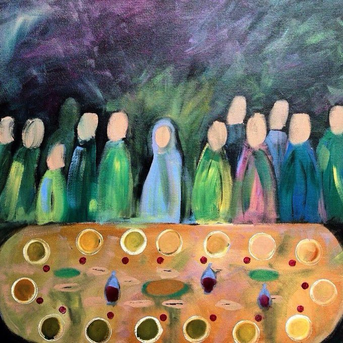 fietje_10's tweet photo. “Jesus took bread, gave thanks, broke it and gave it to them, saying, this is my body given for you; do this in remembrance of me.” Painting by @roger_hutchison
#DivinityArrived #soulfulart #OrdinaryTime #artandfaith #oldtestament #apaintingeveryday #BreakingTheBread #Eucharist https://t.co/GZKkFS75qM