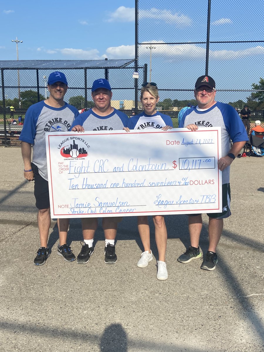 colontown's tweet photo. The Jamie Samuelsen Strike Out Colon Cancer Baseball Tourney was a success! The event raised over $10k and still counting for COLONTOWN &amp; @FightCRC.

Proceeds are being split between @paltown1 &amp; Fight CRC in Jamie's memory from this event. Learn more at https://t.co/1mor4GixF1 https://t.co/aqXA8yKoNF