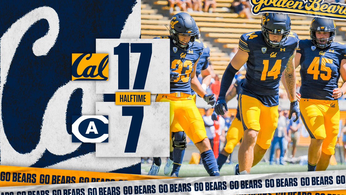CalFootball's tweet photo. At the break. 🤙

Bears outscore the Aggies 17-0 in the second quarter. 

#GoBears https://t.co/zkTJStPVbN