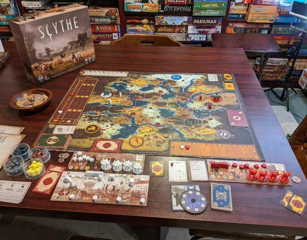 TabletopBellhop's tweet photo. Set up for a solo game of Scythe.
#Automa #Scythe #Solo #SinglePlayer #OnePlayer #LonelyFun #Boardgame https://t.co/PTv2zwUgIz https://t.co/4L3BtYkmgL