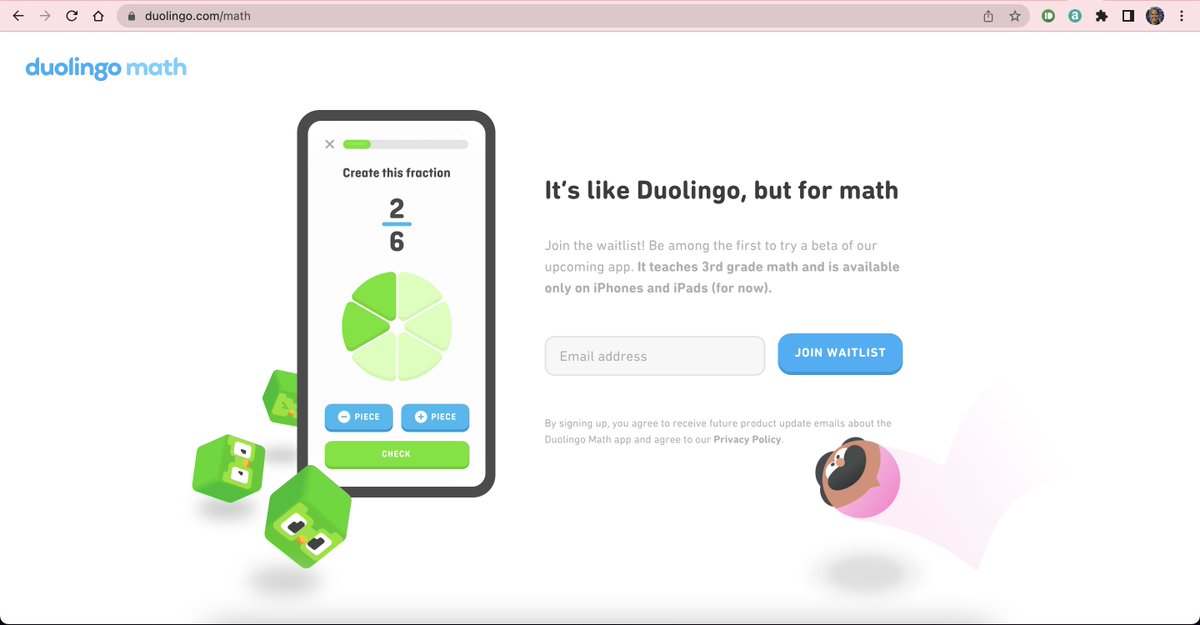 stemplayground_'s tweet photo. Language learning app maker @Duolingo has launched its latest creation, Duolingo Math: https://t.co/AB2KlUwStx (3rd grade math, currently iOS only). Join the waitlist to be among the first to try it out! 📱🔢🎉 #Maths https://t.co/75UwieL2ge