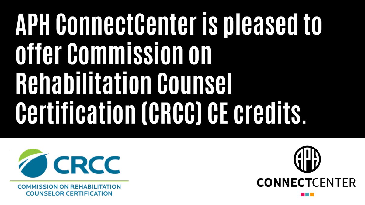 APHConnect's tweet photo. Calling all Practitioners! We are pleased to offer CRCC CE credits. Any of our offerings that pertain to eye health, career rehabilitation, or career counseling/transition will be eligible. For more info, email connectcenter@aph.org. https://t.co/baVgov0D8O