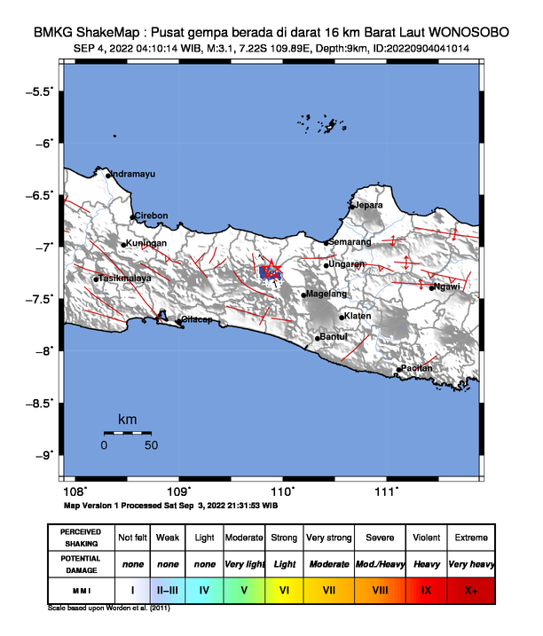 infoBMKG's tweet photo. #Gempa Mag:3.1, 04-Sep-22 04:10:14 WIB, Lok:7.22 LS, 109.89 BT (Pusat gempa berada di darat 16 km Barat Laut WONOSOBO), Kedlmn:9 Km Dirasakan (MMI) II Dieng, II Banjarnegara, II Bawang (Kab. Batang) #BMKG https://t.co/b2bLDC6JwH
