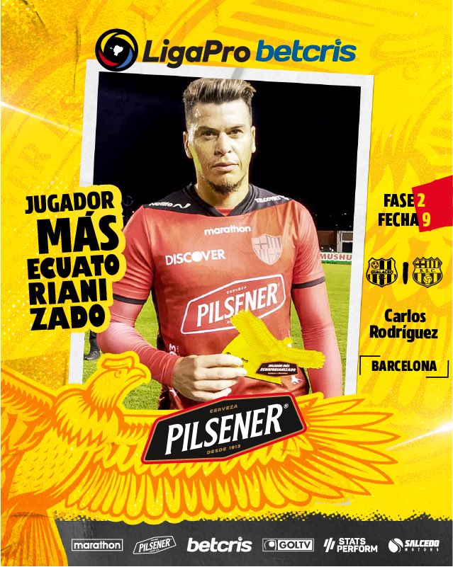 🥇Carlos Rodríguez del @BarcelonaSC es el jugador más ecuatorianizado @PilsenerEcuador 🔥 ⠀⠀⠀⠀⠀⠀⠀⠀ ¿Cuántos likes para este futbolista? 👍⠀⠀ ⠀⠀⠀⠀⠀⠀⠀⠀⠀ #LigaProBetcris #JugadorMásEcuatorianizado🇪🇨