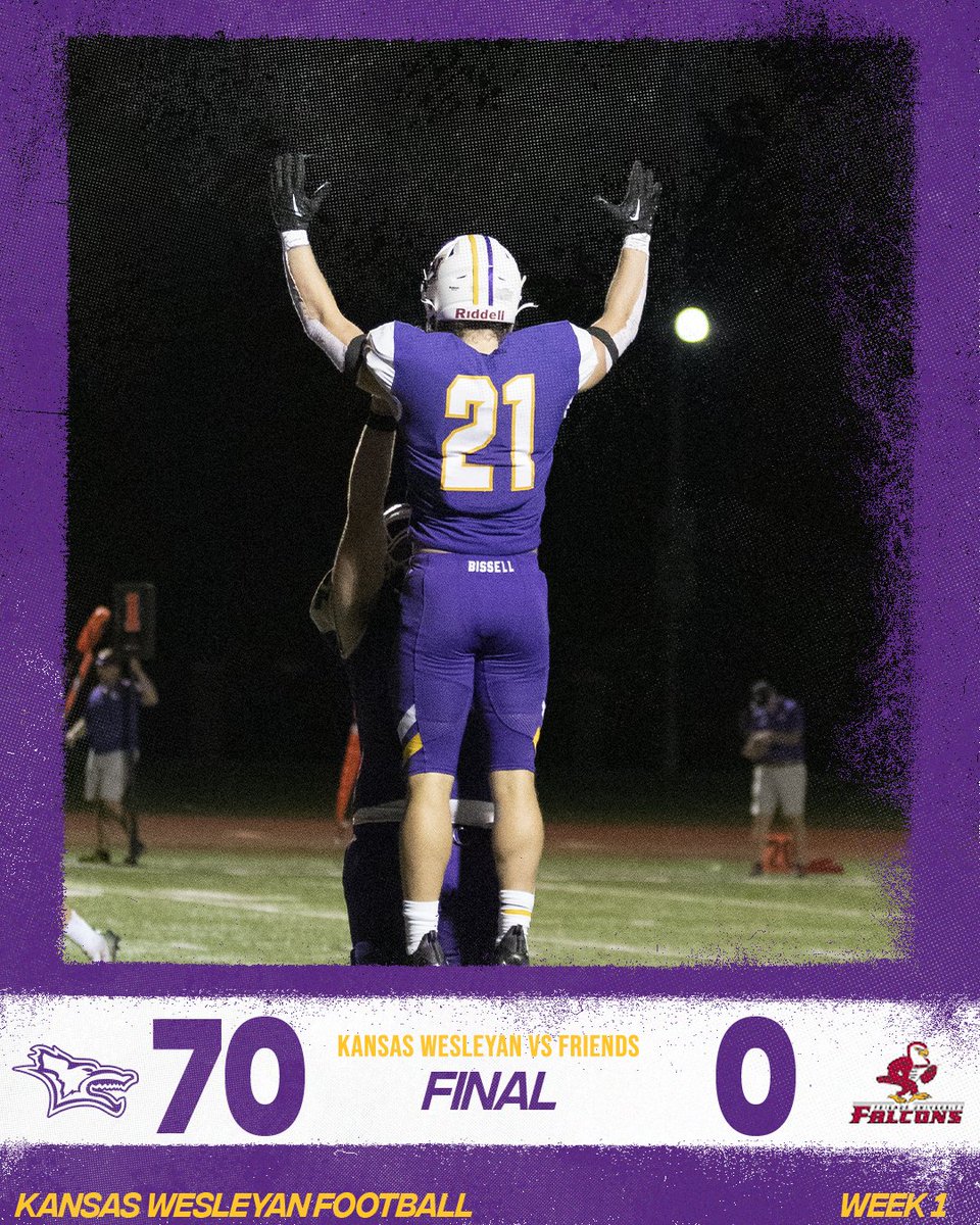 kwucoyotes's tweet photo. Your final from JRI Stadium, Kansas Wesleyan 70, Friends University 0 https://t.co/2lcIVawo5y