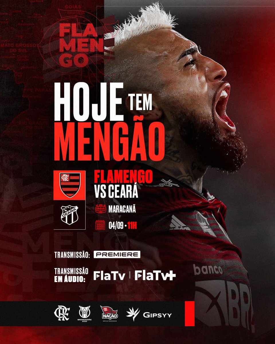 Flamengo's tweet photo. HOJE TEM MENGÃO NO BRASILEIRÃO! 

Às 11h, o Mais Querido enfrenta o Ceará, no Maracanã! Vamos com tudo em busca dos três pontos! 

#FLAxCEA #VamosFlamengo https://t.co/xiW69RYILz