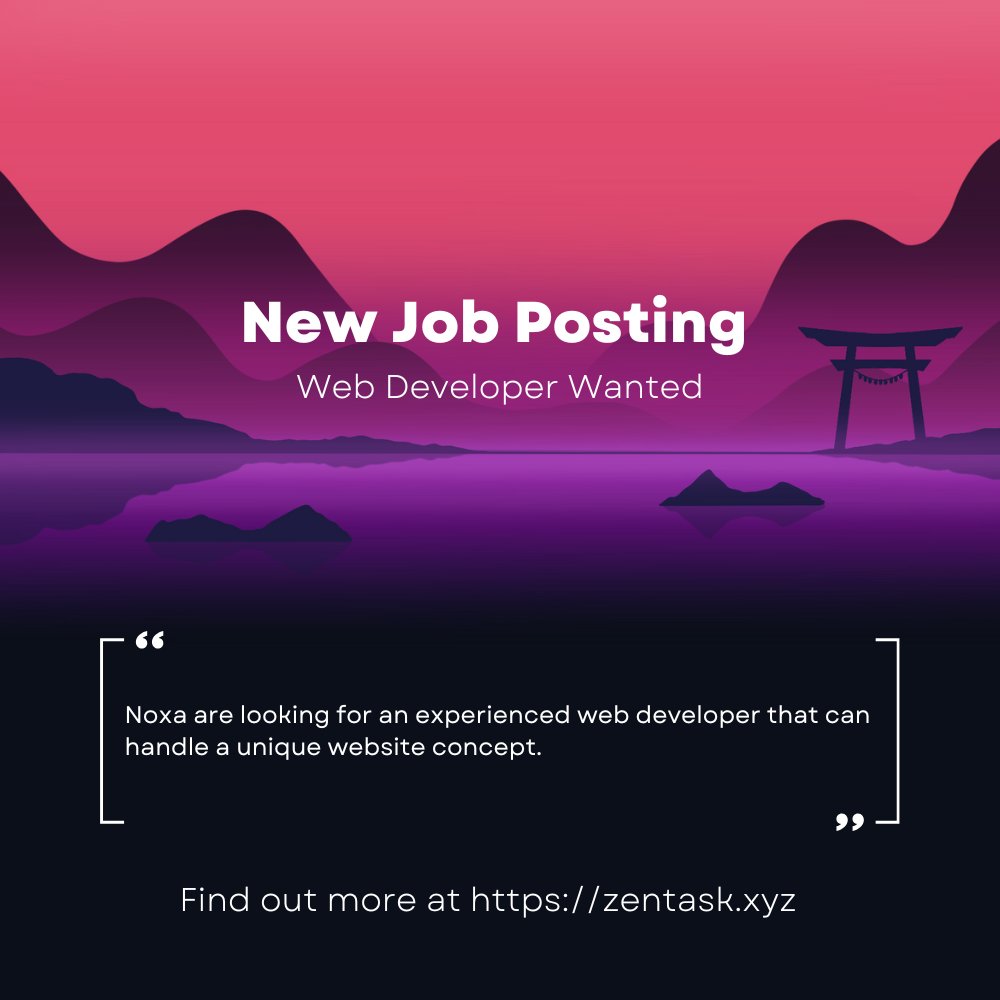 N E W  J O B  P O S T I N G

> Web Developer Wanted

> Website Development 

> Apply now zentask.xyz