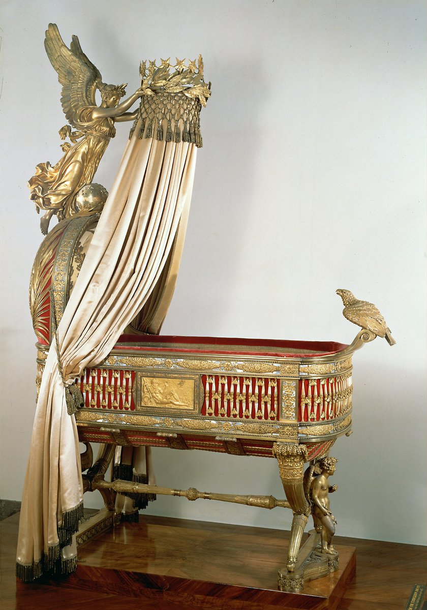 wikivictorian's tweet photo. Throne-cradle-bed of the King of Rome, 1811. Kunsthistorisches Museum Wien.

The cradle was a gift from the city of Paris to Napoleon and his second wife Marie Louise on the occasion of the birth of their son Napoleon Franz Karl on March 20, 1811. https://t.co/Bzn5gijreX