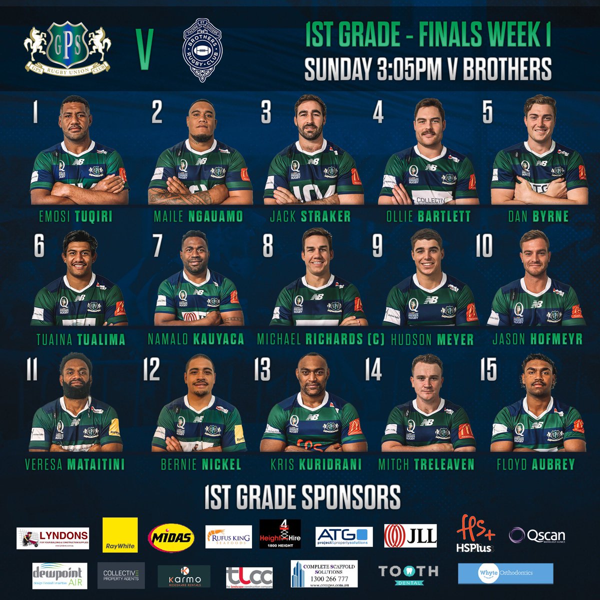 IT’S GAME DAY! Take a look at our 1st Grade Team vs Brothers in today's Minor Semi-Final at Wests Rugby Club 💙💚