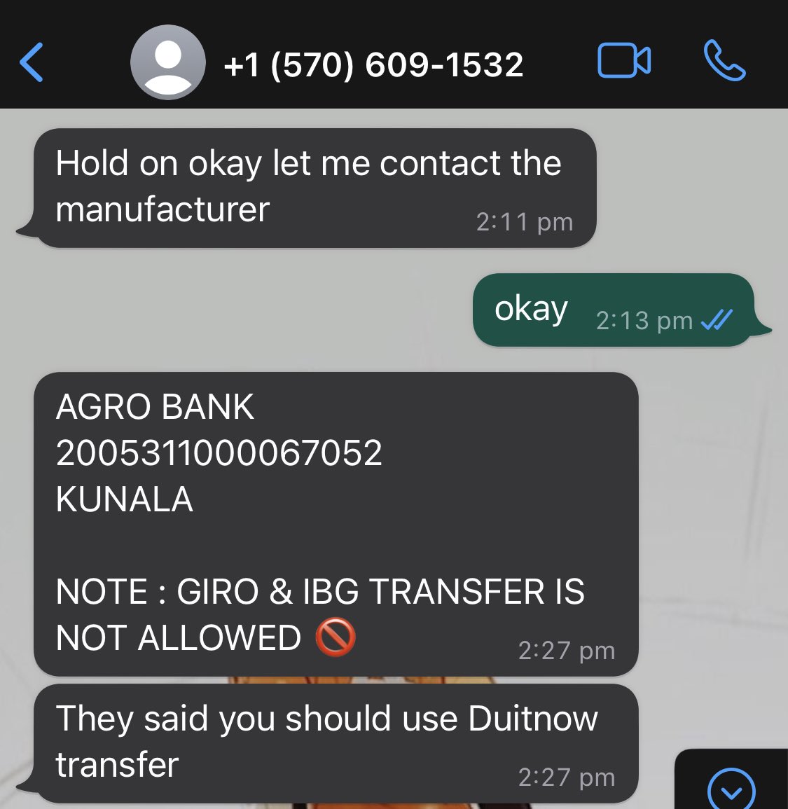 aisdreamland's tweet photo. he called me horrible names. He tried a few more times after that, but in the end blocked me on WhatsApp and Instagram (not before I started warning a few of his followers that he’s a scammer though).

Here’s a pic of his phone number and “manufacturer” bank account. https://t.co/WhGBBOVavc