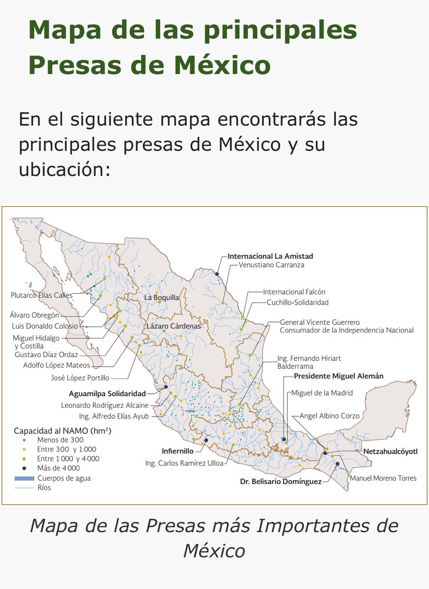 En Mexico existen 806 presas de las cuales 181, reúnen más del 80% del agua embalsada del país. Se requiere que les dotemos de recursos para su mantenimiento, desazolve e incremento de sus cortinas para incrementar sus aforos o su NAME.