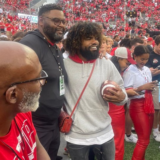 10TV's tweet photo. Name a former Buckeye and they are probably at the 'Shoe tonight! Zeke, Chase Young, Orlando Pace, Justin Fields, Joe Burrow and many others are in the house tonight! https://t.co/y2jQKiIpW9