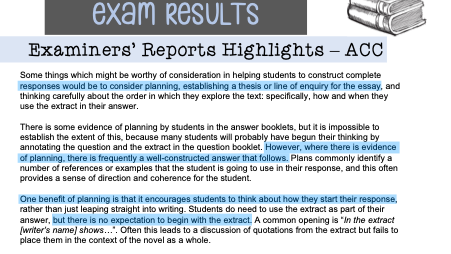 As I go through the reports from AQA, I see, yet again, so much reference to planning. This is why myself and <a href="/BeckyTeachopia/">Becky J</a> wrote at length about it in #essaysforexcellence and why we wanted an range of example plans for the essays. Planning is transformational to responses.