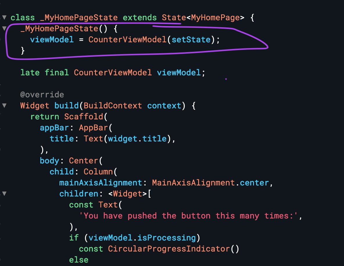 CFDevelop's tweet image. Here is an approach that just gives your business logic / view model / state / whatever you feel like calling it the power to call setState()

4/x