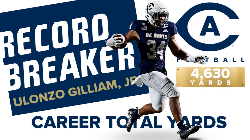 UCDfootball's tweet photo. HISTORY! On that last drive, Ulonzo Gilliam, Jr. breaks the UC Davis total yards record. @UKG_34 #GoAgs https://t.co/PIAVQ2Oe5Q