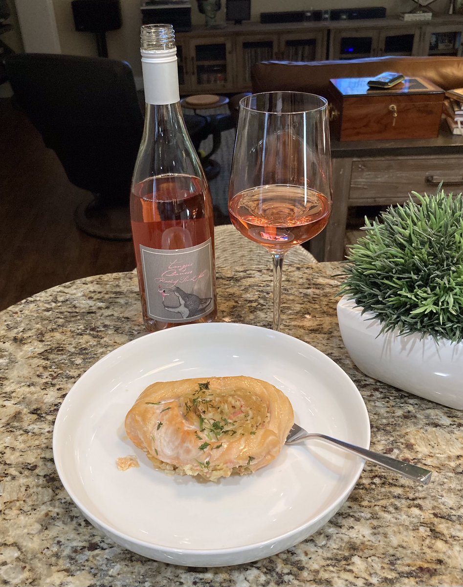 #SaturdayVibes @ChopinVodka martini with Ted Peters Famous smoked fish dip, followed by crab stuffed salmon (not the prettiest picture) paired with a 2021 @TonguedancerPN Rose’ nose and palate of strawberry, tropical fruit, lemon, slate. A very nice evening! #cheers🍸🍷