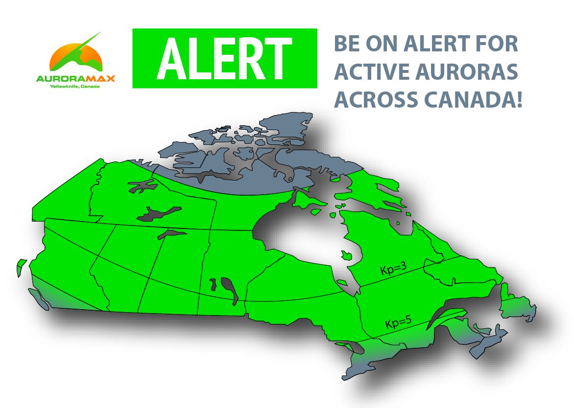 AuroraMAX's tweet photo. Alert! If your region is shaded green on the map, be on the lookout for the #NorthernLights Sep 3 and 4th! https://t.co/J4QX13UuPY