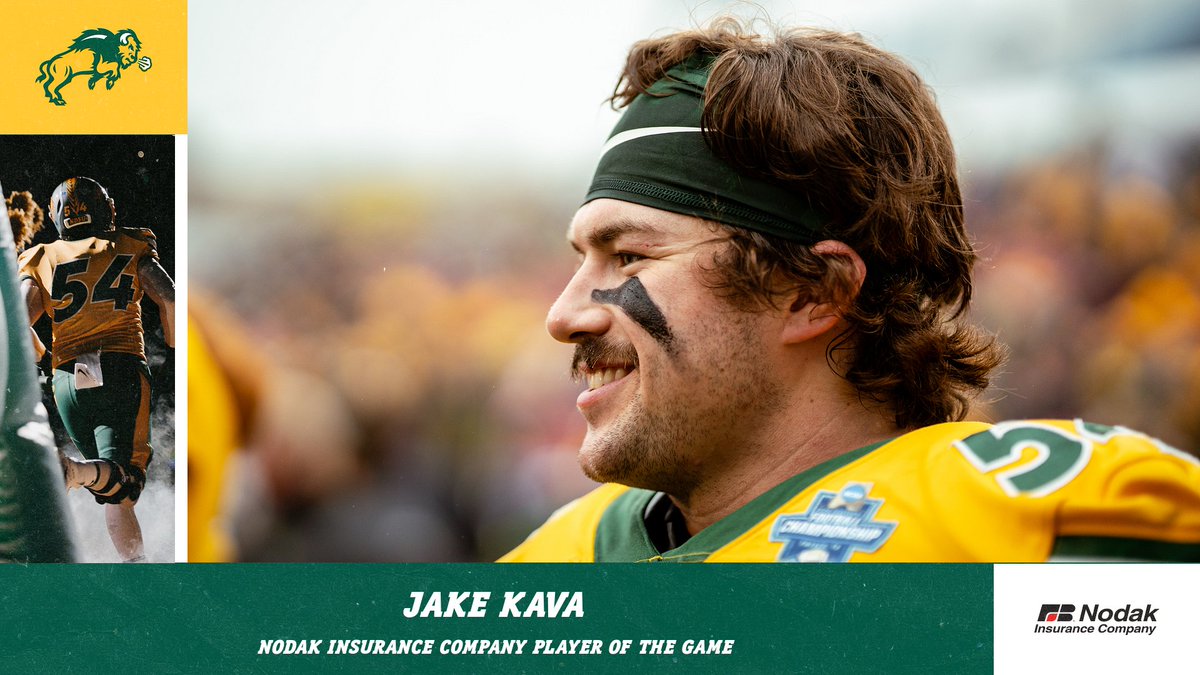 NDSUfootball's tweet photo. With a blocked FG, a sack, and 4 tackles, today's Nodak Insurance Company Player of the Game is Jake Kava! https://t.co/UVVdc7Q1Q6