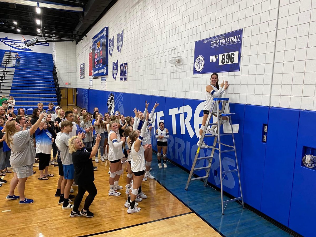 TrailVolleyball's tweet photo. Buckeye Trail was victorious at all levels today against Barnesville! 7th and 8th grade both earned wins to start off the day.

The varsity team swept the Rocks in 3 sets in front of an electric crowd. Kayleigh Abrams changed the all time win board to #896. Warriors are now 6-0! https://t.co/lMqTHbmPwF