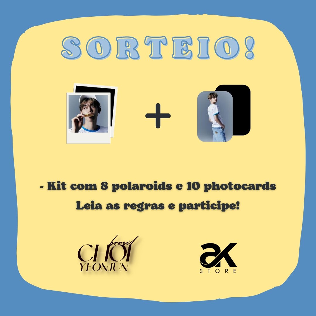 CYJBrasil's tweet image. 💌 | SORTEIO - YEONJUN BIRTH! 🎂

Quer ganhar um kit com 8 polaroids e 10 photocards do Yeonjun personalizado a sua escolha? Siga as regras abaixo e boa sorte! ❤️

🗓️ Sorteio dia 13/09 - 16h 

⚠️ Manter a conta aberta e apenas 1 resposta por pessoa. 

Parceria: @AkiyamaStore