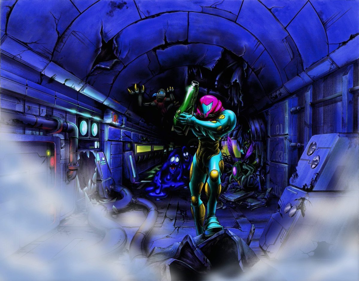 moodygamevibes's tweet image. Metroid Fusion key art